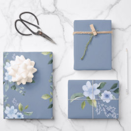 Watercolor Blue Floral Wedding Wrapping Paper