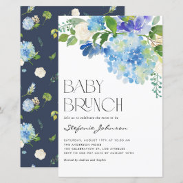 Watercolor Blue Hydrangea Baby Brunch Convite