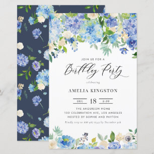 Watercolor Blue Hydrangea Convite de Aniversário