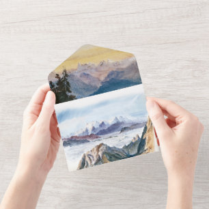 Watercolor Blue Mounains Pine Weding