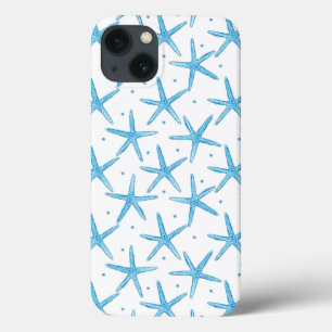 Watercolor Blue Sea Stars Pattern