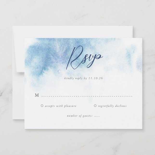 Watercolor Blue Winter Wedding RSVP Card (Frente)