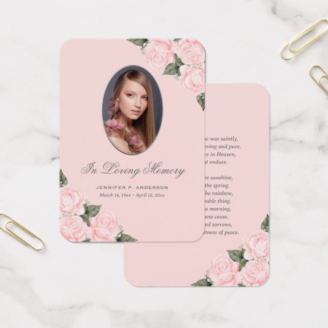 Watercolor Blush Pink Memorial Funeral Prayer Card (Escritótio)