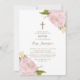 Watercolor Blush Pink Peonies Baptism Convite