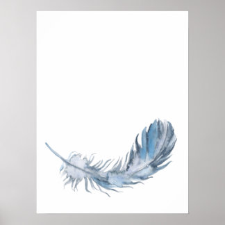 Watercolor Boho Blue Feather Impressão