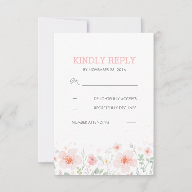 Watercolor Botanical Flowers Meadow Wedding RSVP (Frente)