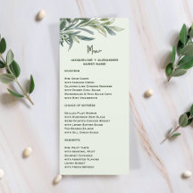 Watercolor Botanical Wedding Menu with Guest Name