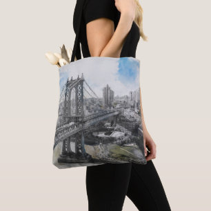 Watercolor Brooklyn Bridge Tote Bag - Elegante NYC