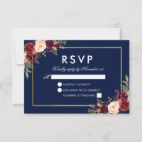 Watercolor Burgundy Floral Blue RSVP