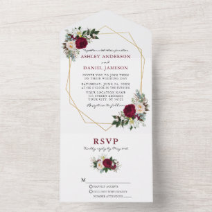 Watercolor Burgundy Floral Greenery Geo Wedding