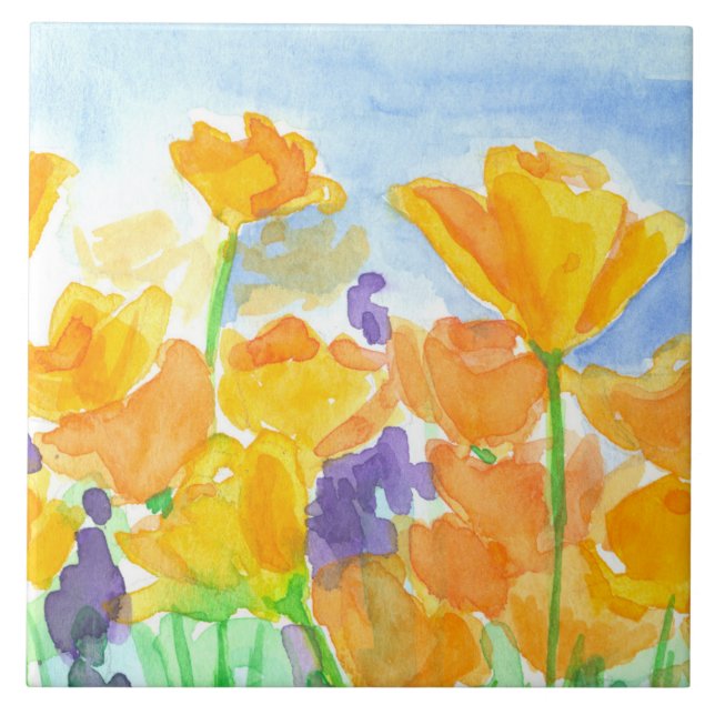 Watercolor California Poppy Flowers (Frente)