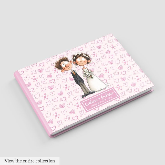 Watercolor Cartoon Newlyweds - Álbum de Livros Con (Watercolor Cartoon Newlyweds Guest book Album)