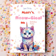 Watercolor Caticorn Meow-Gical Birthday Convite