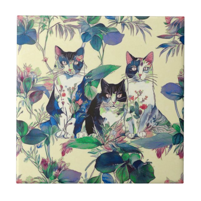 Watercolor Cats in a Garden (Frente)