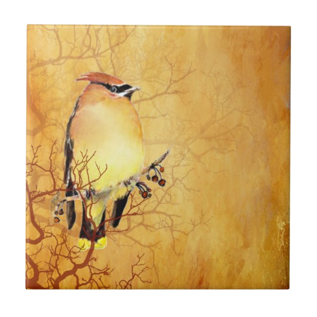 Watercolor Cedar Waxwing Bird Willife Art (Frente)