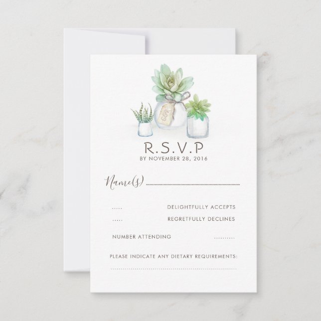 Watercolor Celadon Succulent Wedding RSVP (Frente)
