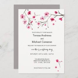 Watercolor Cherry Blossoms Convites para Casamento