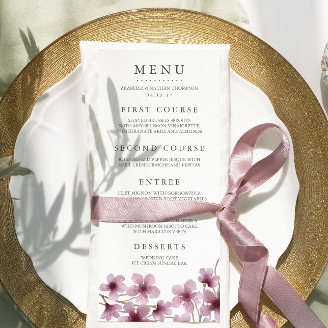 Watercolor Cherry Blossoms Menu Weding (Criador carregado)
