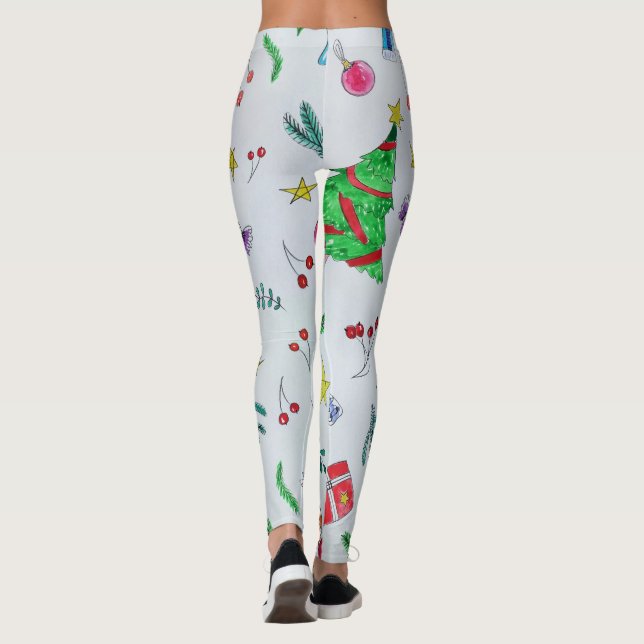 Watercolor Christmas Pattern Women's Leggings (Verso)