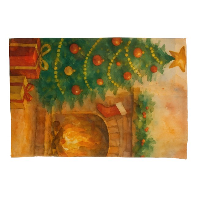 Watercolor Christmas Tree & Cozy Fireplace Holiday (Frente)