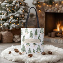 Watercolor Christmas Tree Personalized Tote Bag