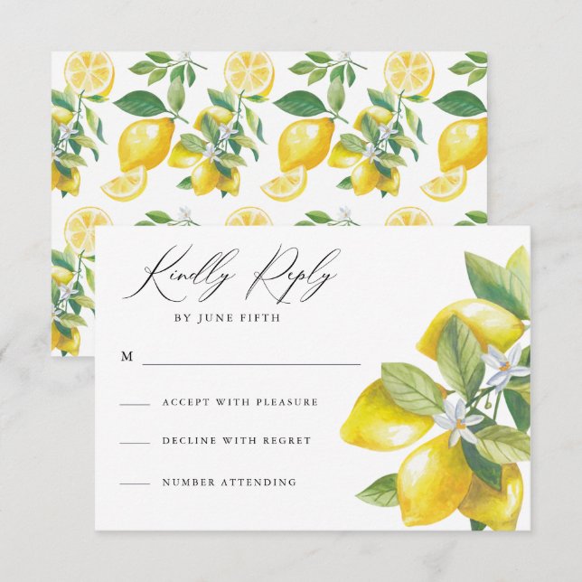 Watercolor Citrus Lemon Weding RSVP (Frente/Verso)