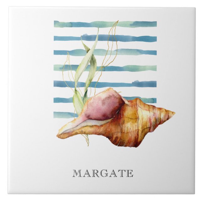 Watercolor CONCH SHELL Coastal Beach MARGATE (Frente)
