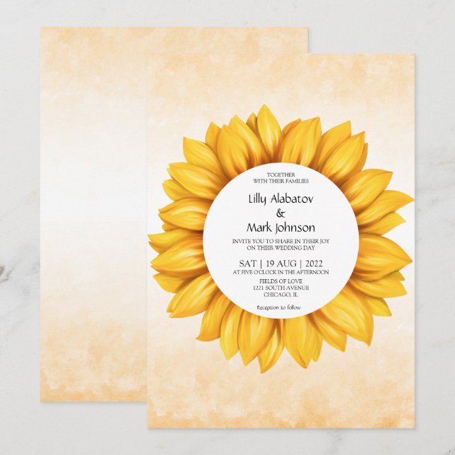 Watercolor Convite para casamento de Sunflower (Frente/Verso)