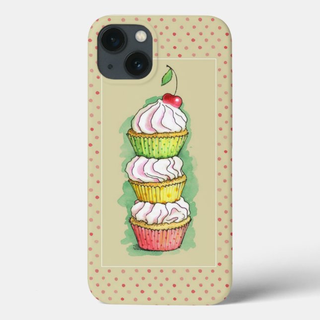 Watercolor cupcakes. Kitchen illustration. (Verso)