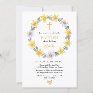 Watercolor Daffodil Wreath Baptism Convite