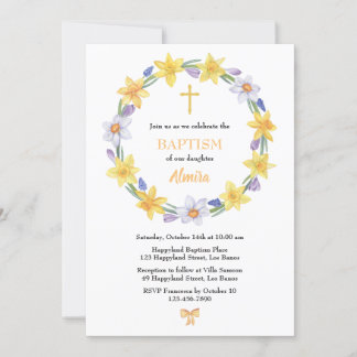 Watercolor Daffodil Wreath Baptism Convite