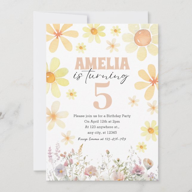 Watercolor Daisy Desert Sand Birthday Convite (Frente)