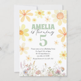 Watercolor Daisy Pastel Green Birthday Convite