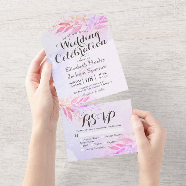 Watercolor Deixa Flores Fuscas Casamento Botânico  (Aba destacável)
