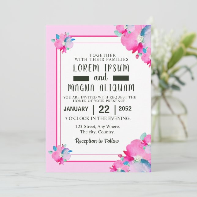 Watercolor design de convite para o casamento de l (Em pé/Frente)