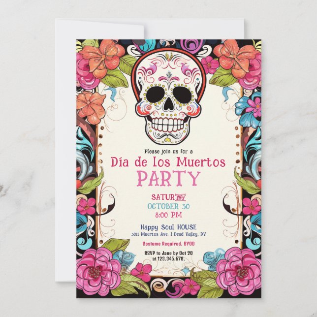 💀 🎉 Watercolor Día de Muertos Convite de festas (Frente)