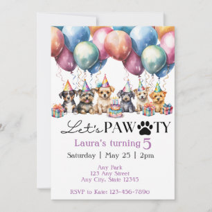Watercolor Dog Birthday Pawty Convite