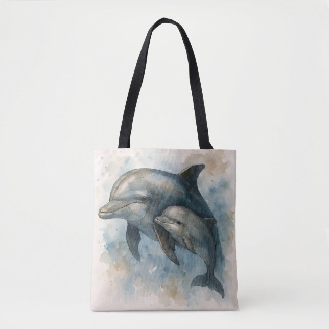 Watercolor Dolphin and Calf Tote Bag (Frente)