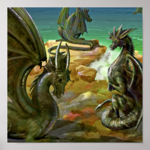 Watercolor Dragon Fantasy Art Poster