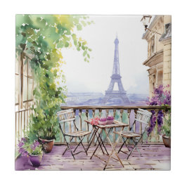 Watercolor Eiffel Tower Paris Café Francês
