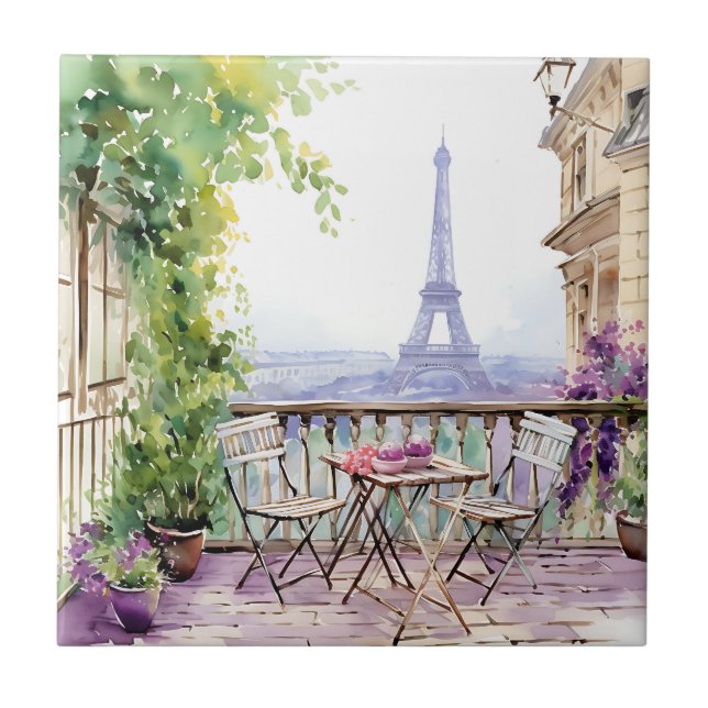 Watercolor Eiffel Tower Paris Café Francês (Frente)