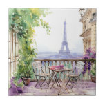 Watercolor Eiffel Tower Paris French Cafe<br><div class="desc">Watercolor Eiffel Tower Paris French Cafe Decorative Tiles features a watercolor french cafe seating area with Paris and the Eiffel Tower in the background. Created by Evco Studio www.zazzle.com/store/evcostudio</div>