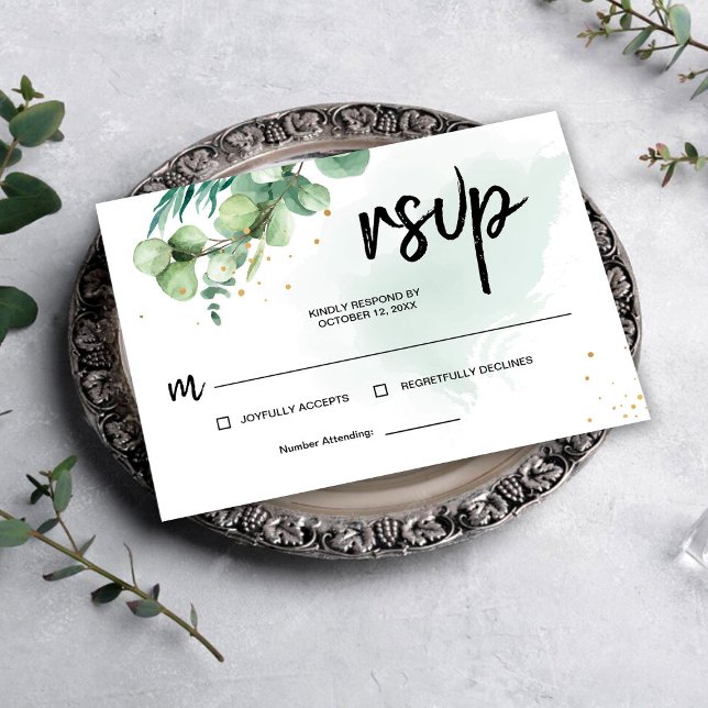 Watercolor Elegant Eycalyptus Green Wedding RSVP (Watercolor Elegant Eycalyptus Green Wedding RSVP Card, Floral Wedding RSVP Card)