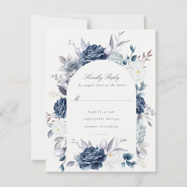 Watercolor Elegante Azul Azul Floral rsvp (Frente)