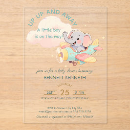 Watercolor Elephant Airplane Boy Invitation