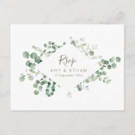 Watercolor eucalyptus deixa cartão postal RSVP de
