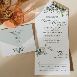 Watercolor Eucalyptus Deixa Casamento Verde