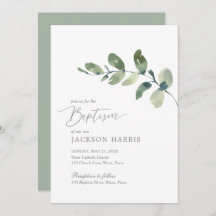 Watercolor Eucalyptus Greenery Baptism Convite