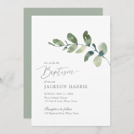 Watercolor Eucalyptus Greenery Baptism Convite