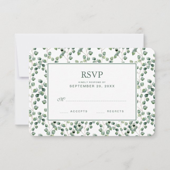 Watercolor Eucalyptus Leaf Pattern - RSVP de Casam (Frente)